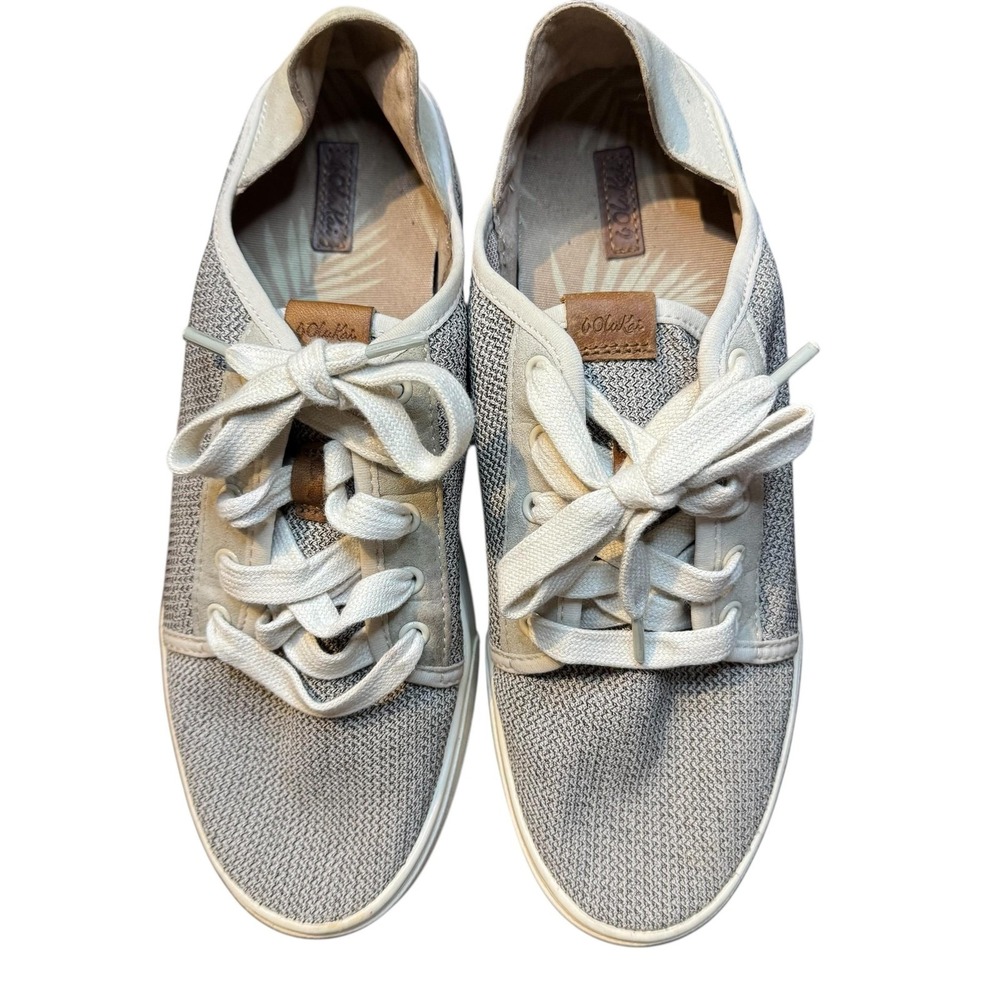 OluKai Pehuea Li Shoes Womens Size 10 Gray White Knit Lace Up Casual 20379-2020